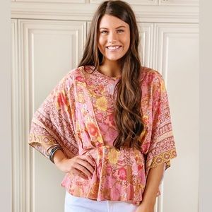 Umgee Plus Boho Groovy Pink Floral Top